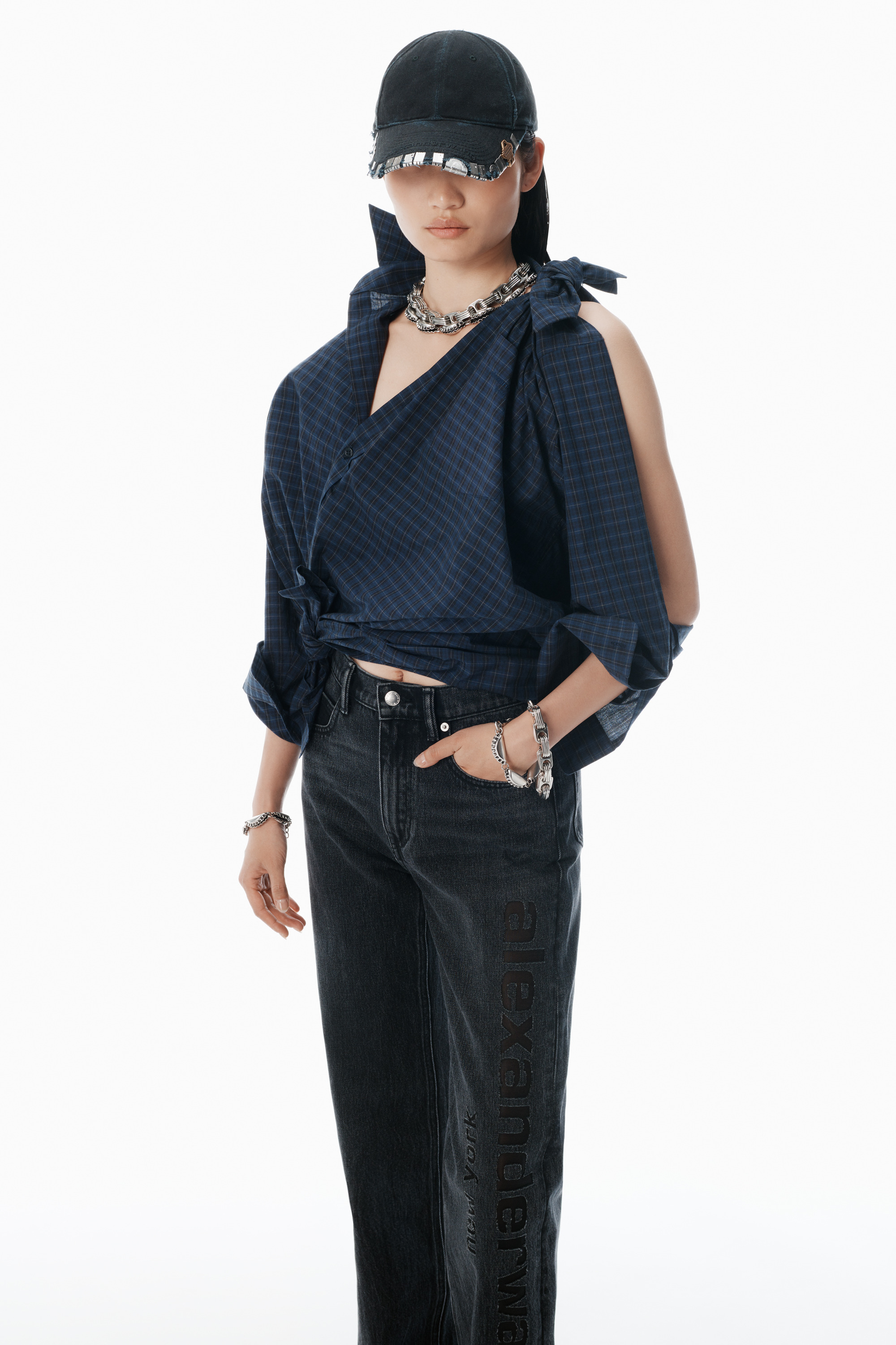 grey logo cutout mid-rise jeans - 3
