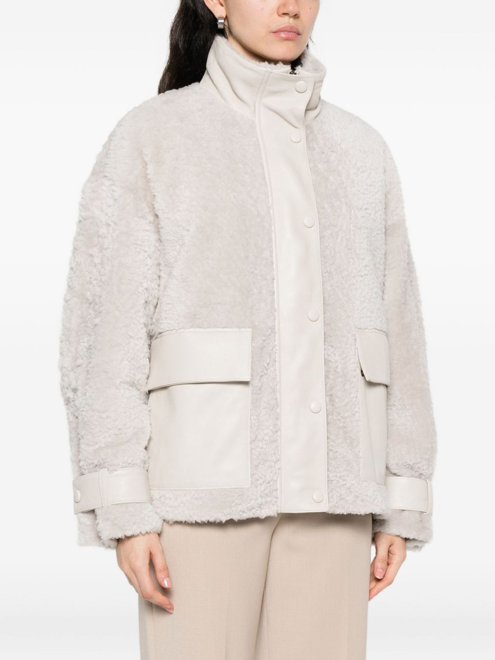 patch-pocket shearling jacket - 3
