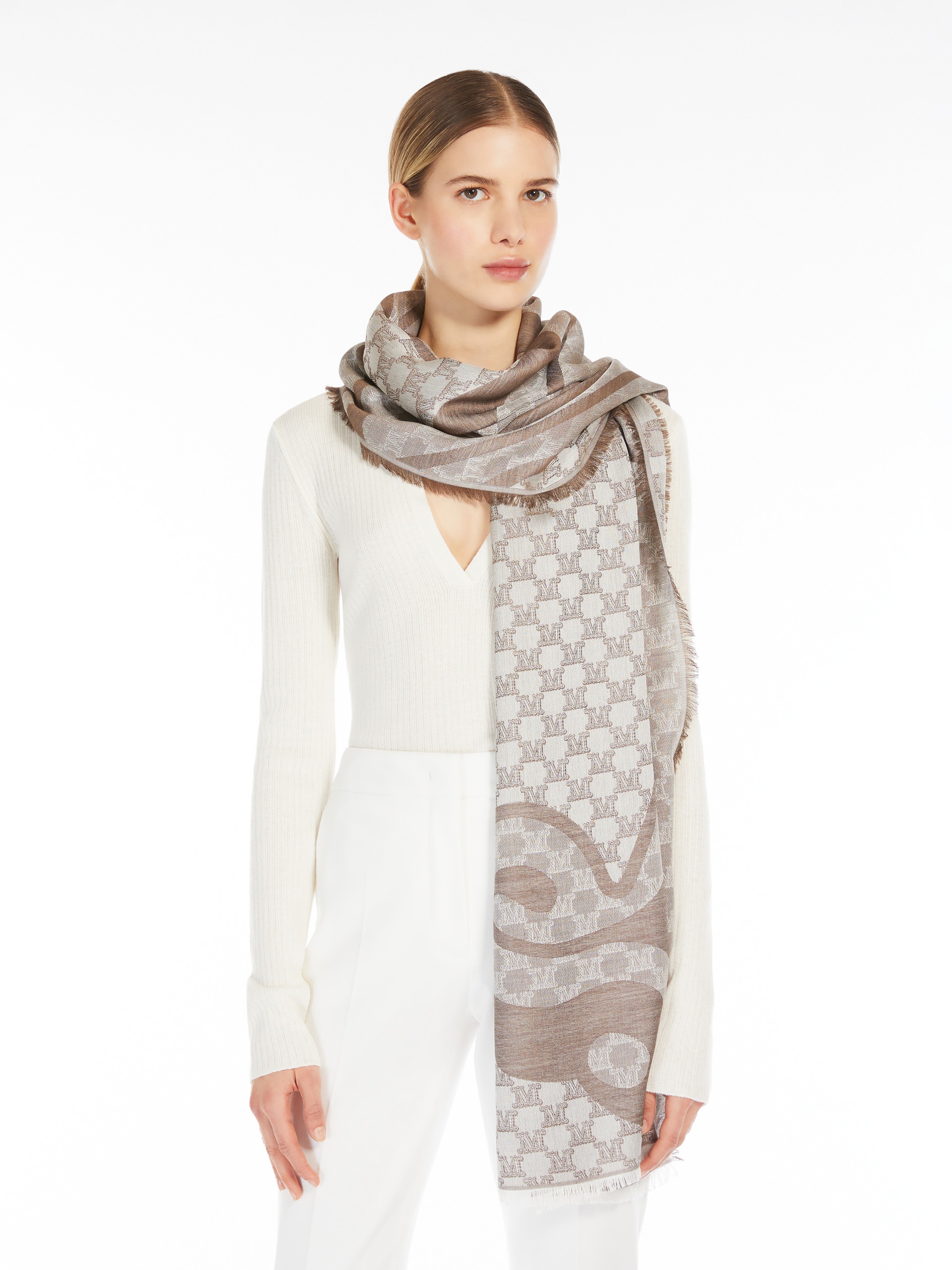 ACINOSO Jacquard silk and wool stole - 4