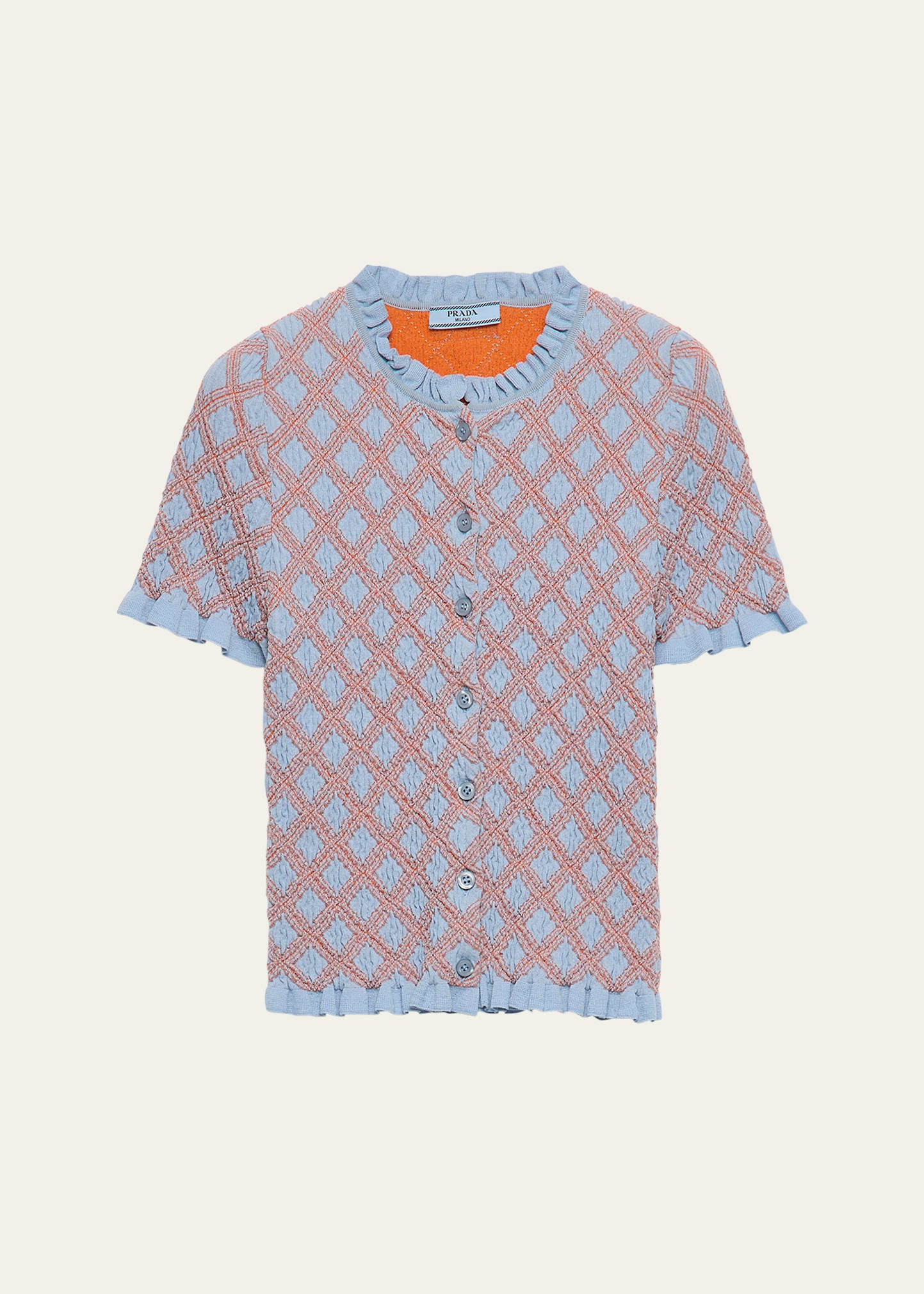 Smocked Knit Diamond-Embroidered Top - 1