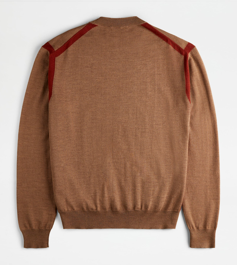 ROUND NECK JUMPER IN WOOL - BROWN, RED 6