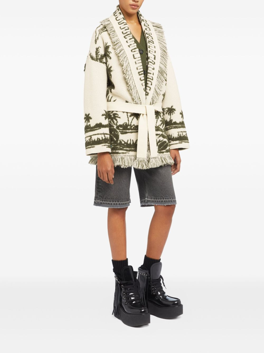 palm-tree fringe cardigan - 3