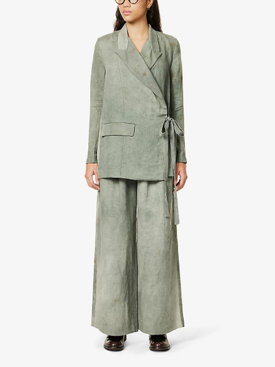 UMA WANG Paella distressed relaxed-fit high-rise linen and cotton-blend trousers outlook