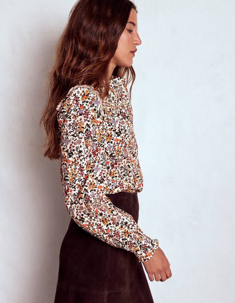 Smocked Yoke Cord Top-Ivory Floral 5