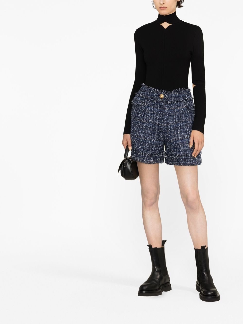 high-waisted tweed shorts - 2