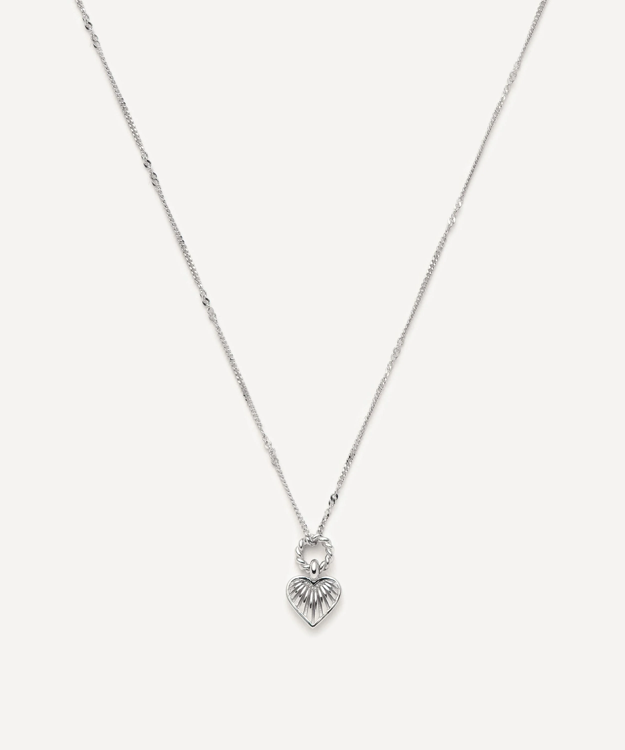 Rhodium-Plated Mini Ridge Heart Pendant Necklace - 1