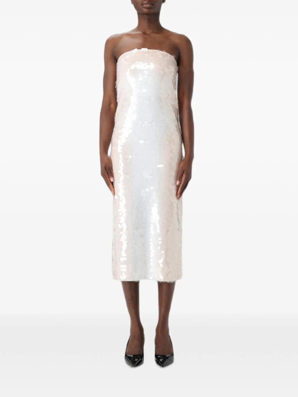sequin-embellished strapless midi dress - 1