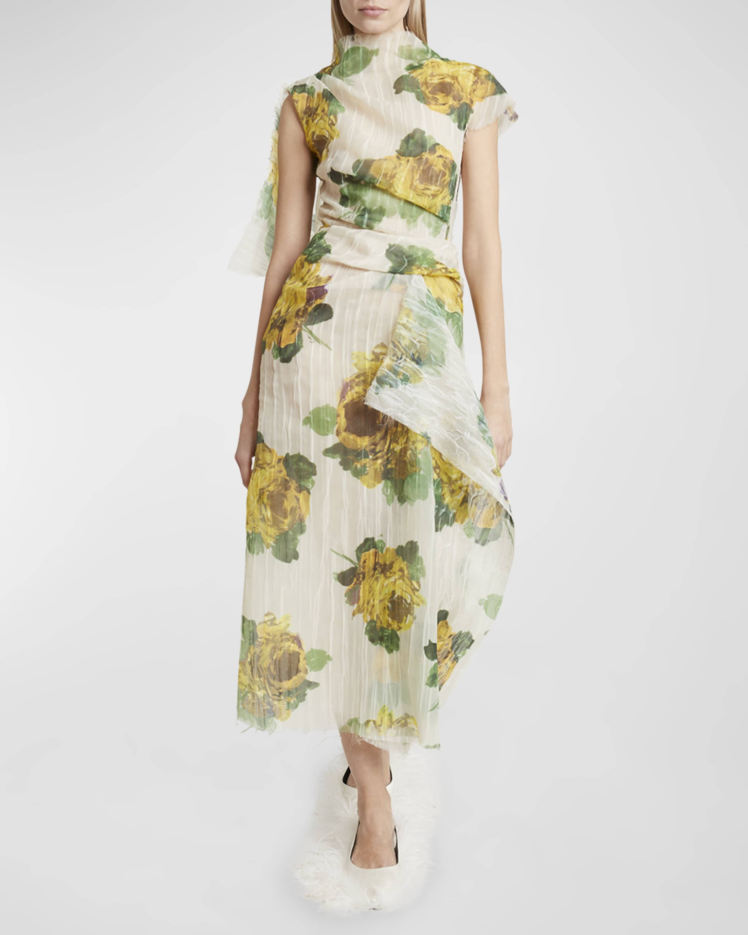 Floral Draped Crinkle Midi Wrap Dress - 2