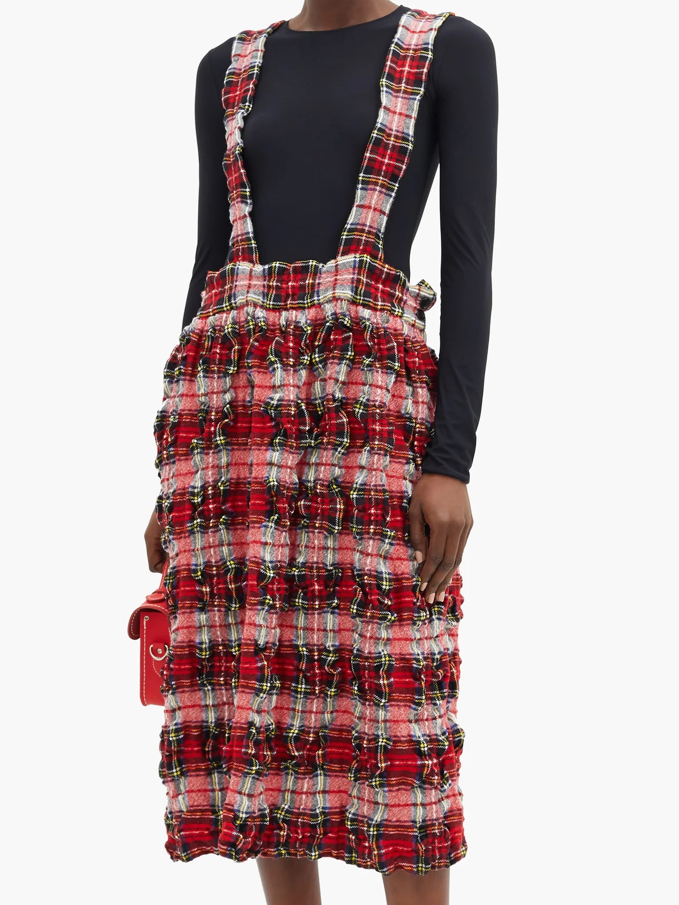 Crinkled wool-blend tartan pinafore dress - 6