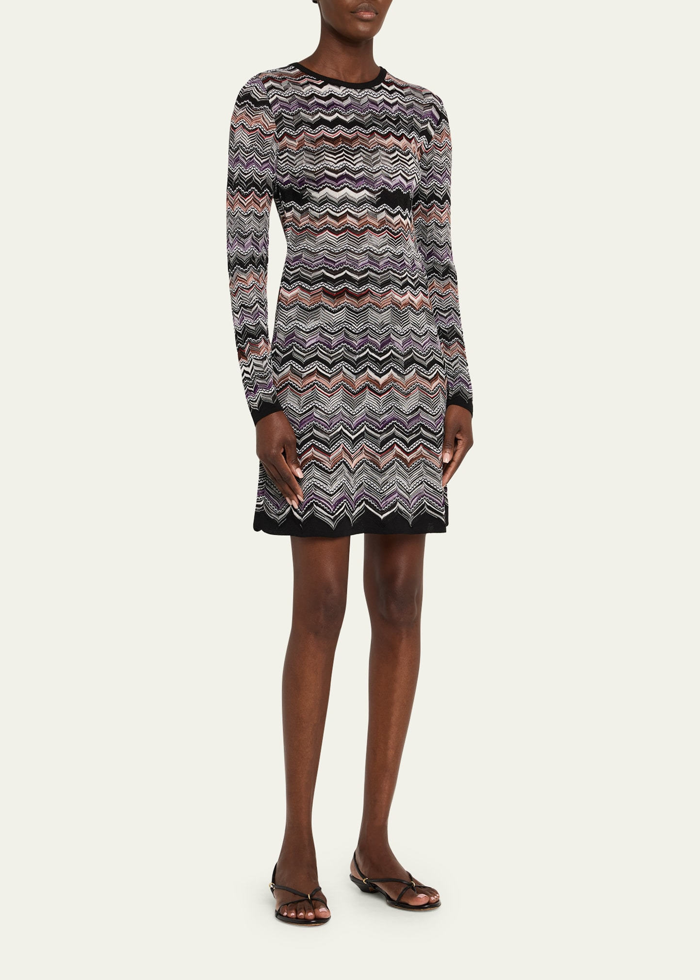 Zigzag Long-Sleeve Mini Dress - 4