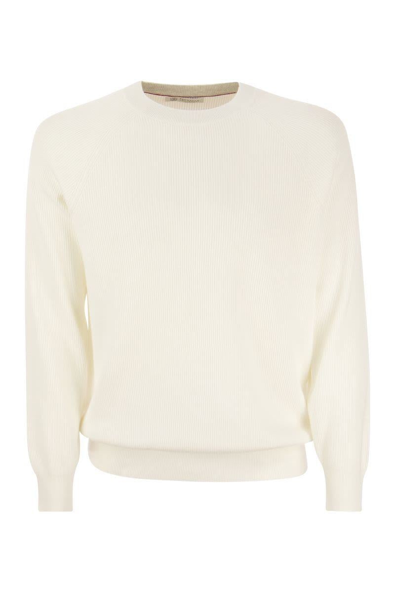 Brunello Cucinelli BRUNELLO CUCINELLI COTTON RIB SWEATER WITH RAGLAN SLEEVE - 1