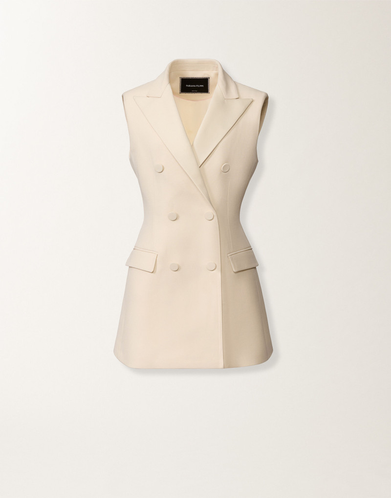 Butter-colored long vest in wool and silk 1