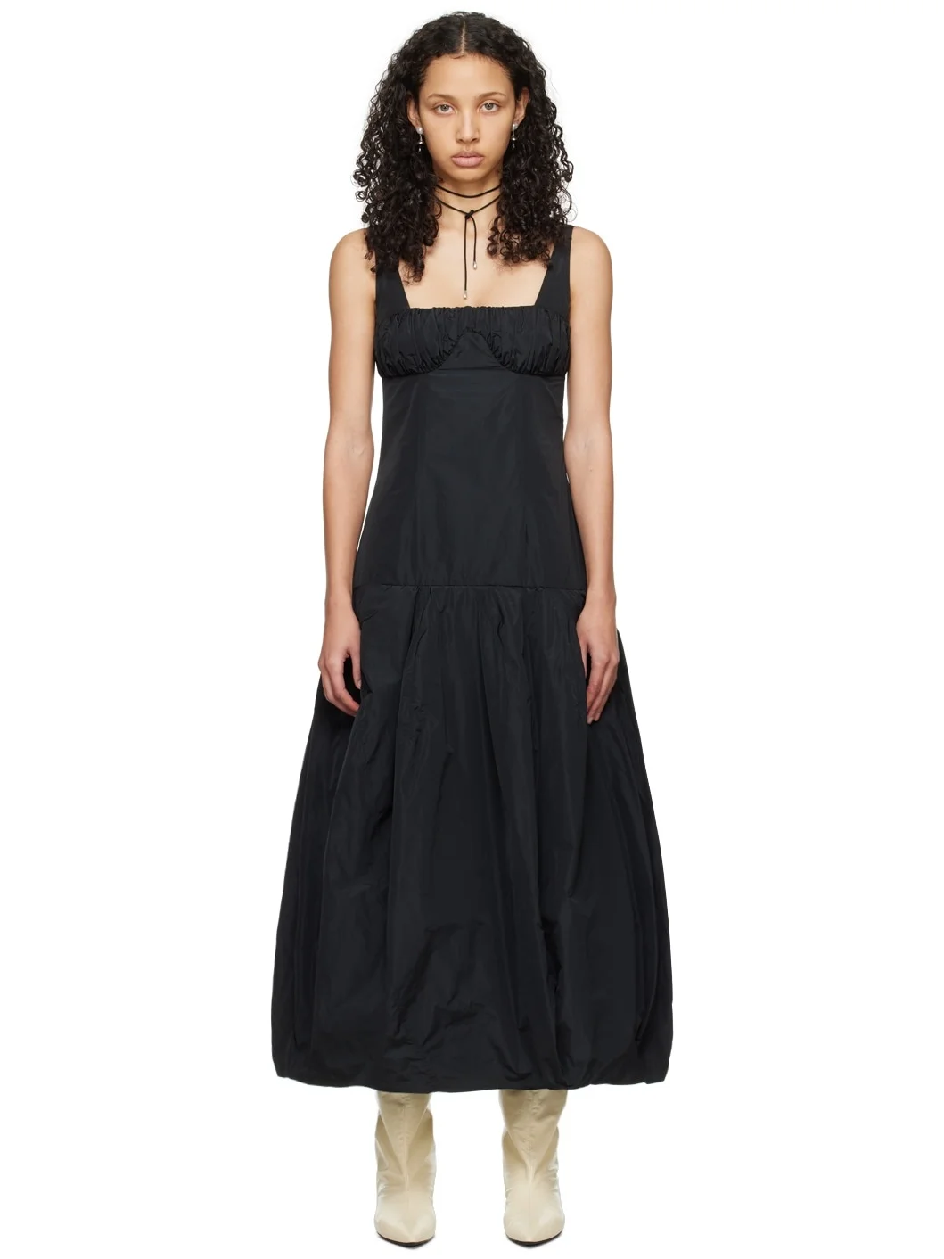 Black Ruched Midi Dress - 1
