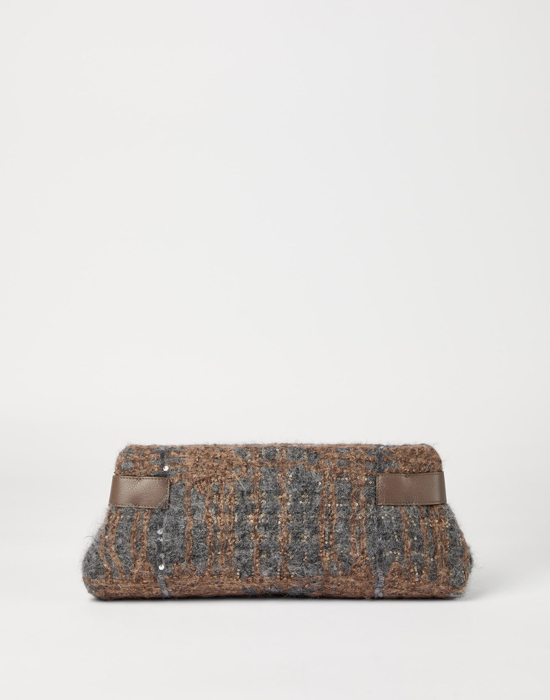 Brunello Cucinelli Dazzling Prince of Wales embroidery Essence pouch bag with leather bands outlook