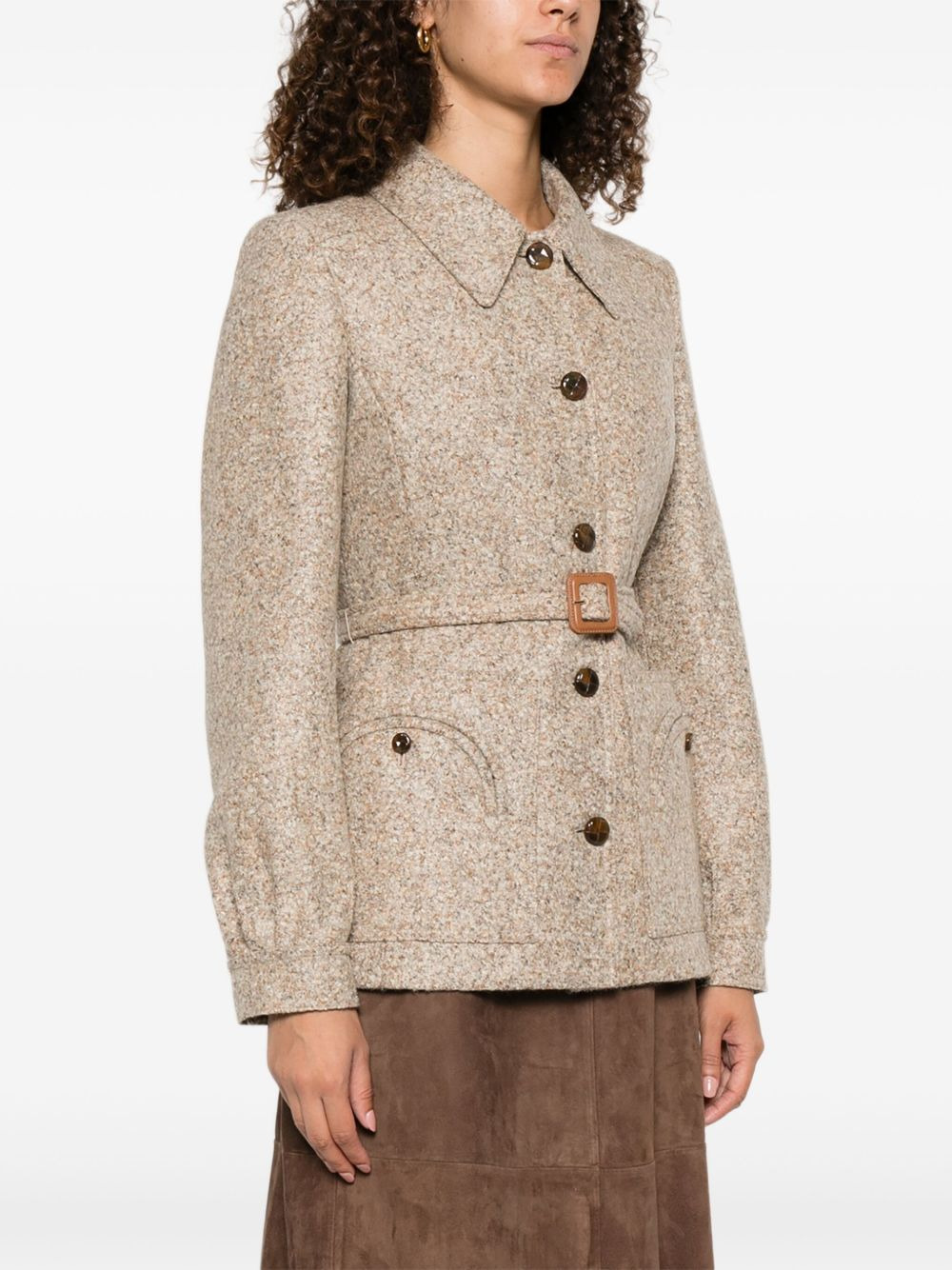 belted speckled wool jacket - 3