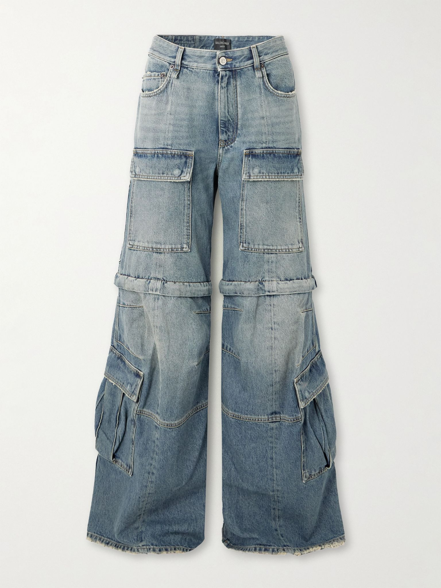 Mid-rise wide-leg cargo jeans Blue - 1