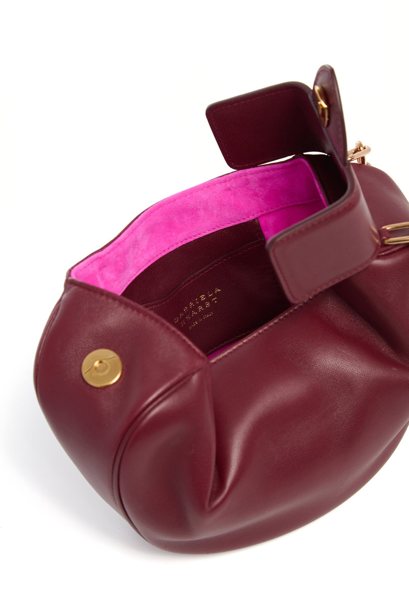 Soft Demi Clutch with Chain in Bordeaux & Fuchsia Nappa Leather 5