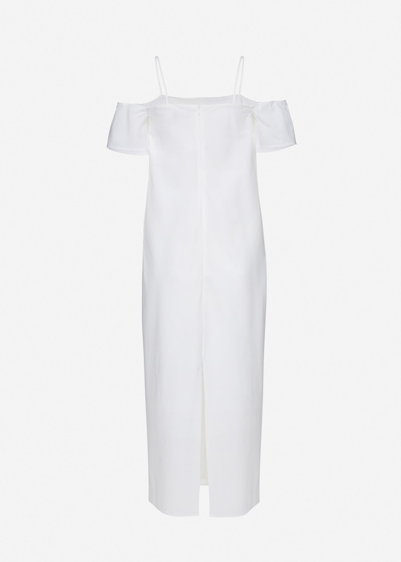 Off-shoulder cotton maxi dress in white 2