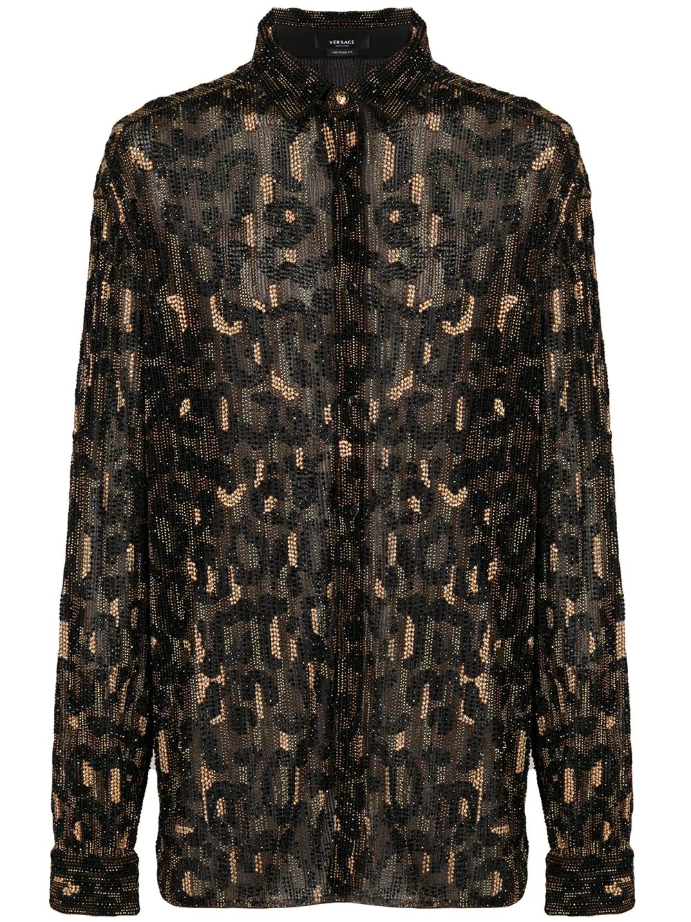 leopard-pattern beaded shirt - 1