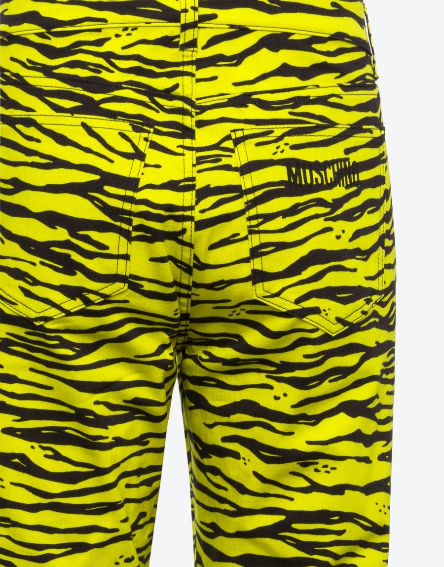 STRETCH GABARDINE TIGER PRINT TROUSERS - 4