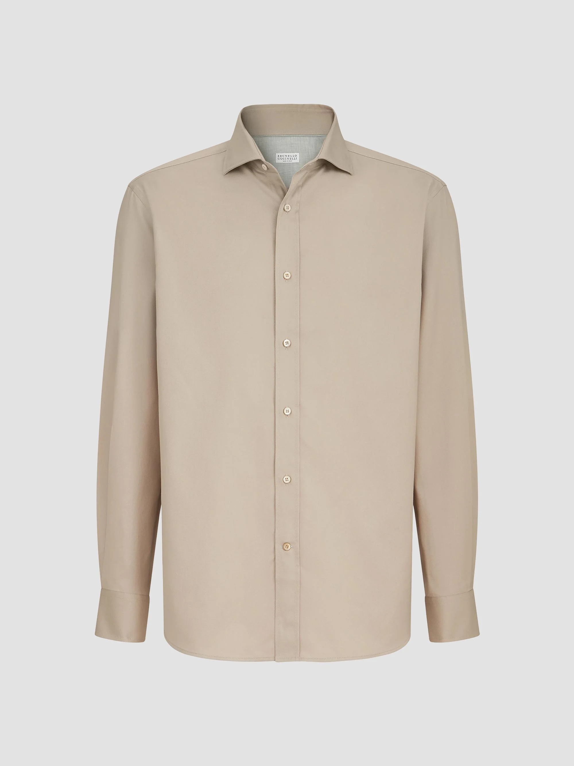 Men's Garment-Dyed Twill Shirt with Spread Collar - Beige - 1
