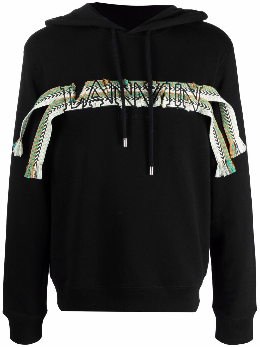 frayed-logo long-sleeved hoodie - 1