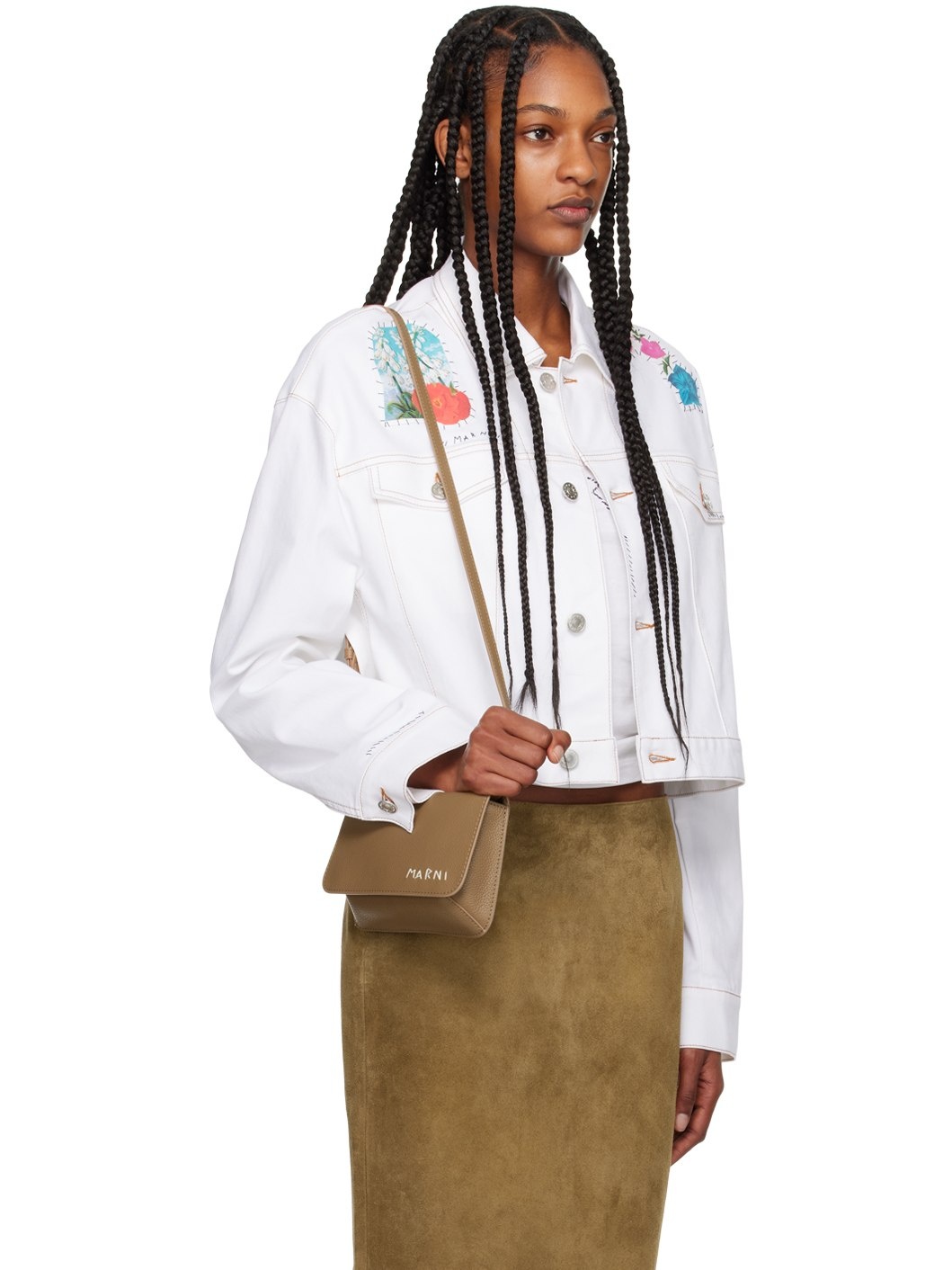 White Flower Patches Denim Jacket - 2