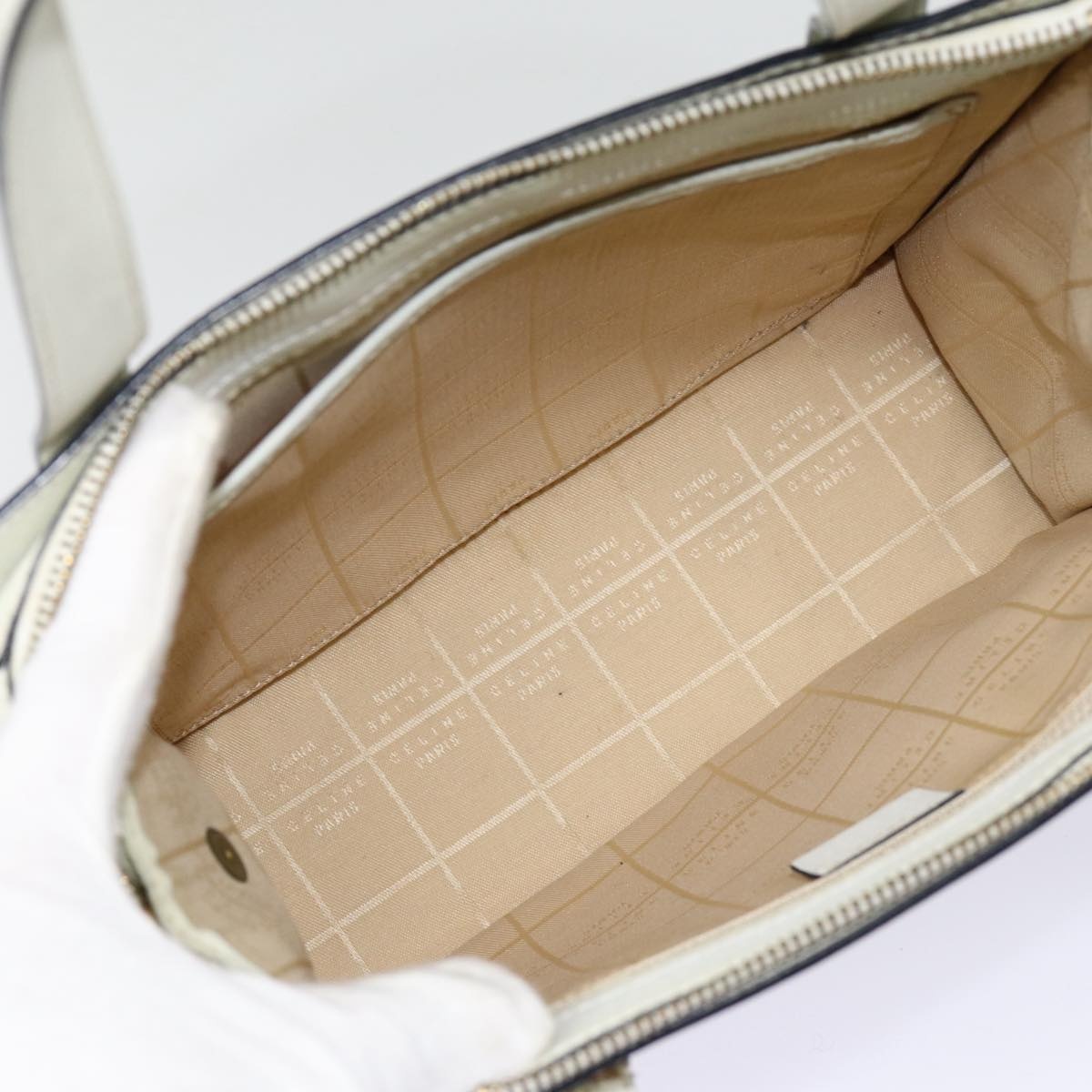 CELINE Hand Bag Leather White Gold - 11
