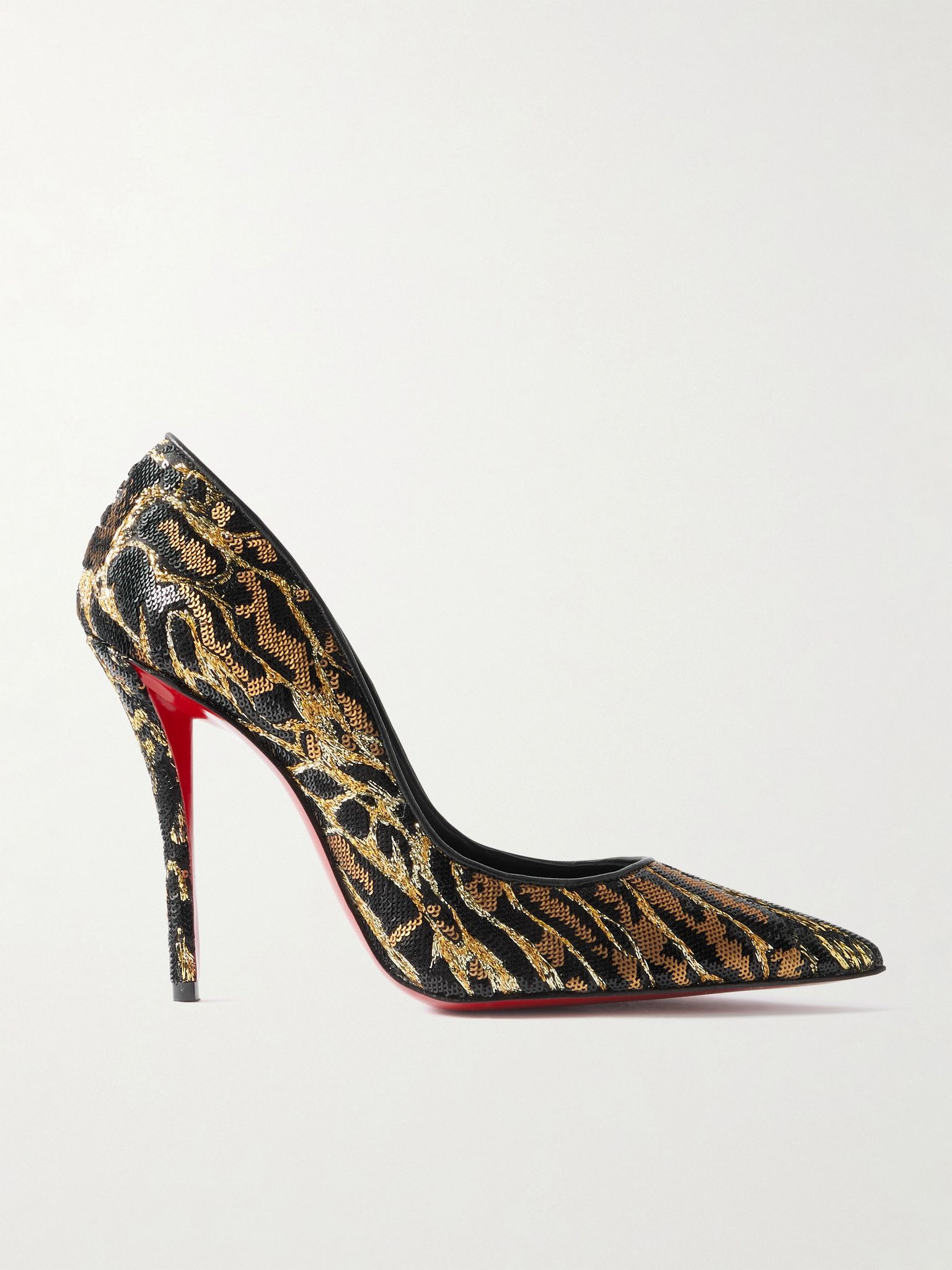 Miss Z Ocelot 100 Lurex and leather-trimmed sequined satin pumps Leopard print - 1