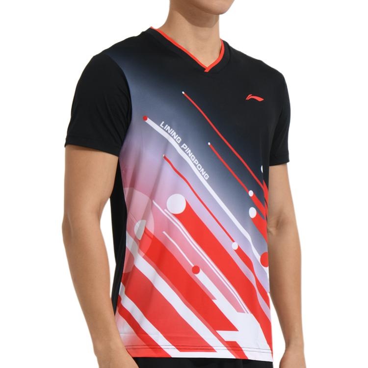 Li-Ning National Team Table Tennis Jersey T-Shirt 'Black Red' AAYS017-1 - 4