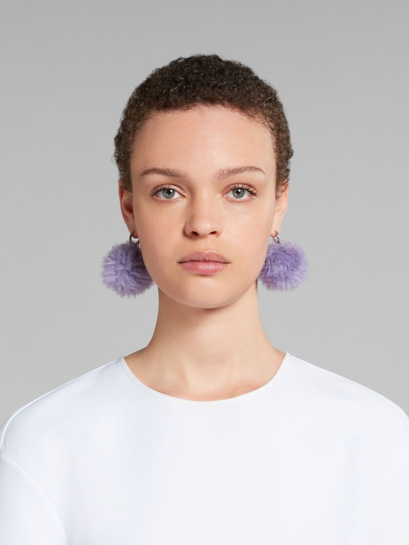 PURPLE FLUFFY POM-POM EARRINGS - 2