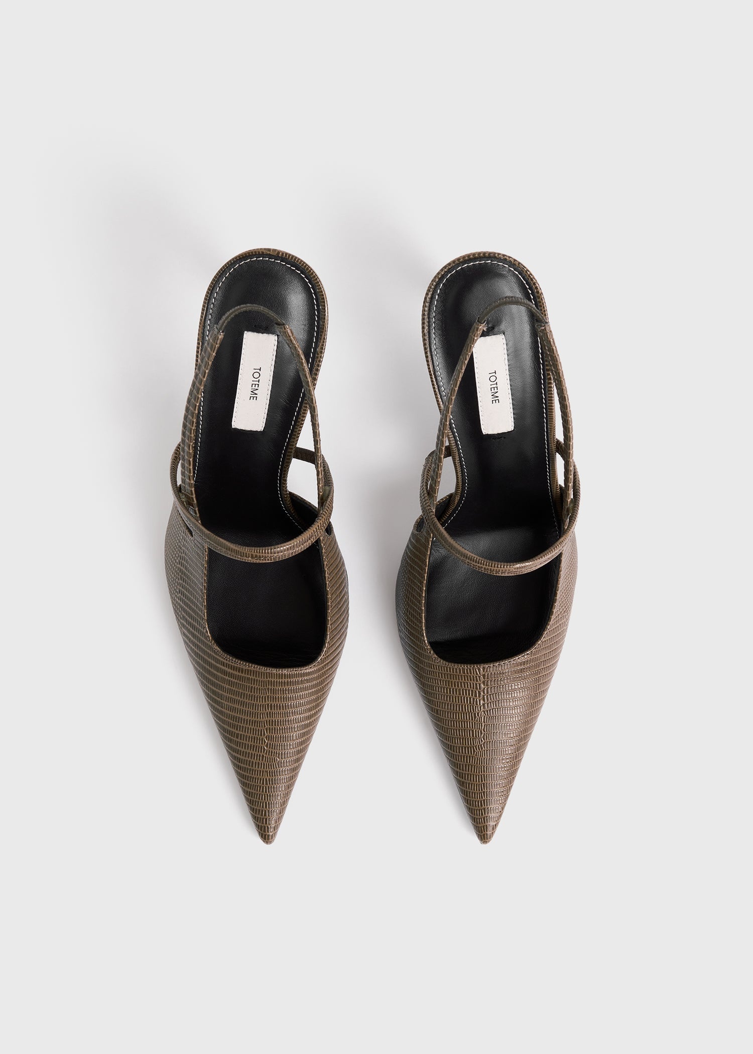Lizard-embossed stiletto slingbacks dark olive - 4