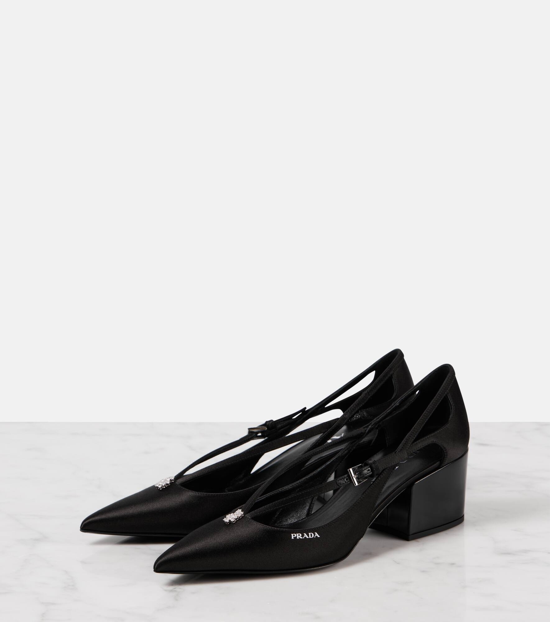 Embellished cutout satin pumps - 4