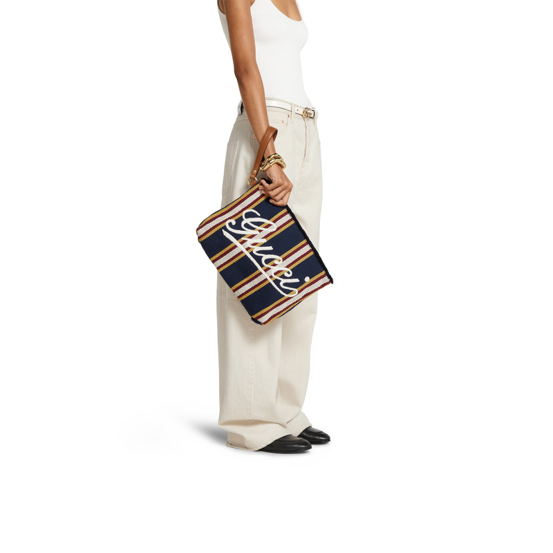 Large embroidered canvas pouch 5