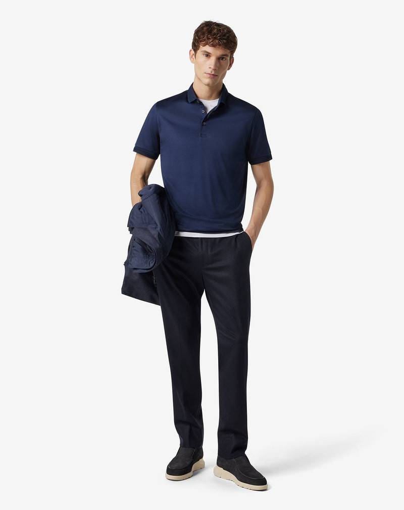 CORNELIANI Blue wool and stretch cashmere chinos outlook