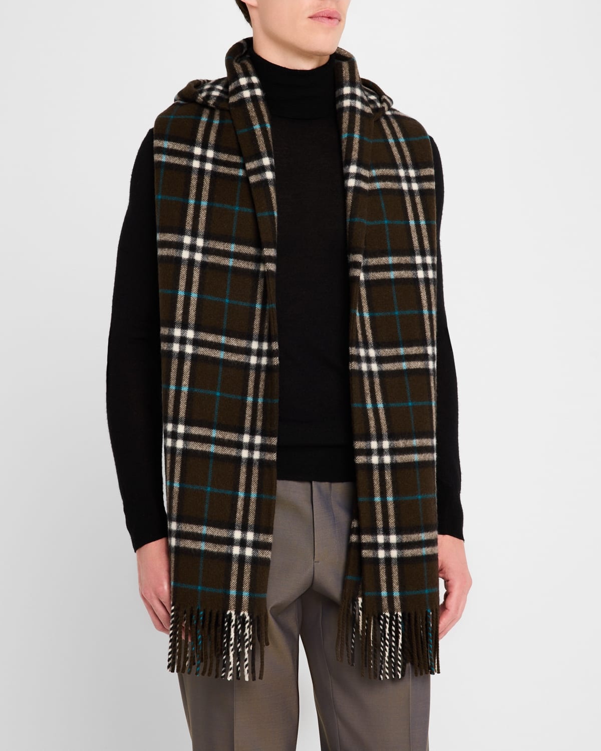 Men's Wool Giant Check Hooded Scarf - 2