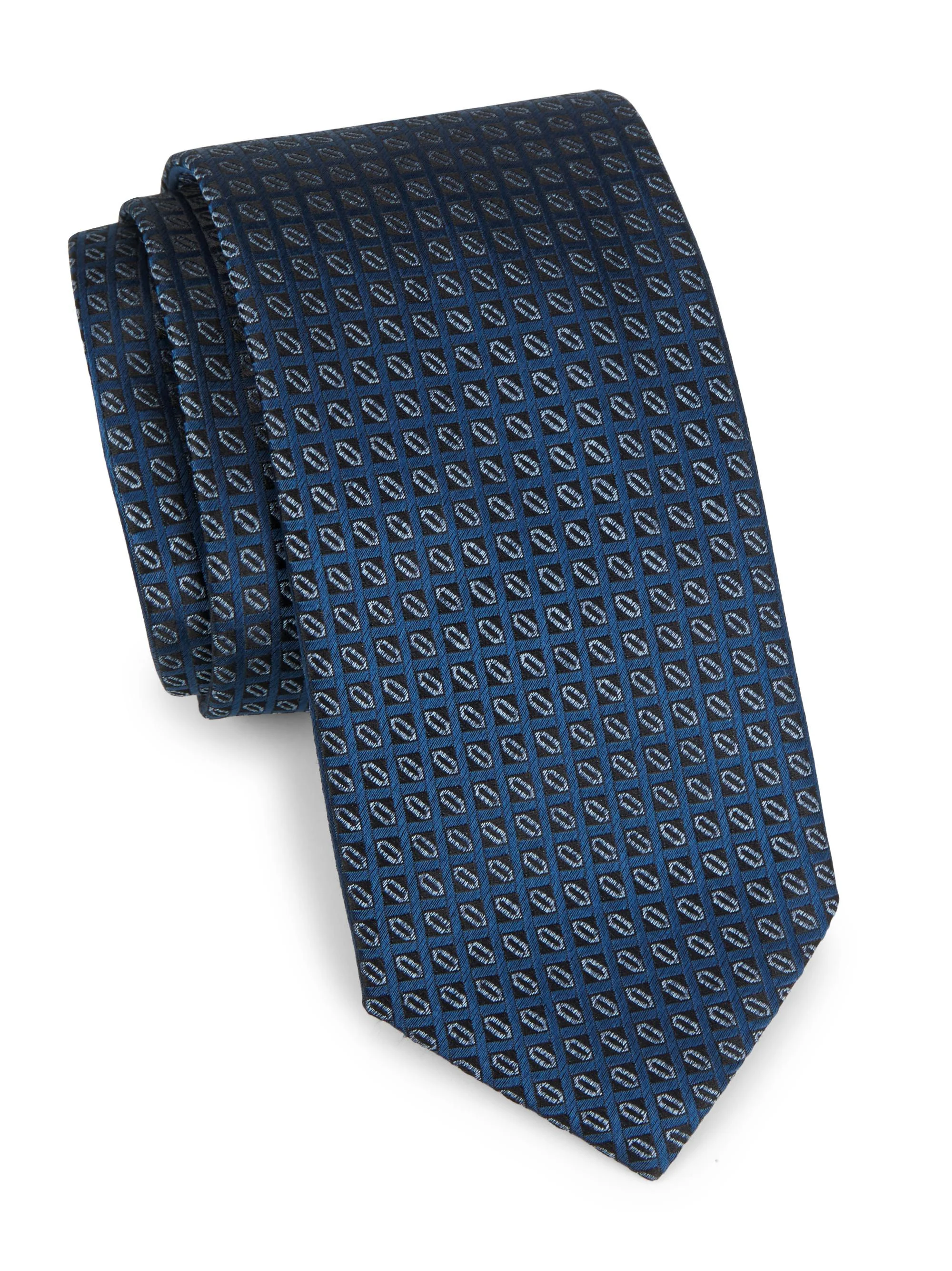 Men's Geometric Silk Tie - Blue - 1