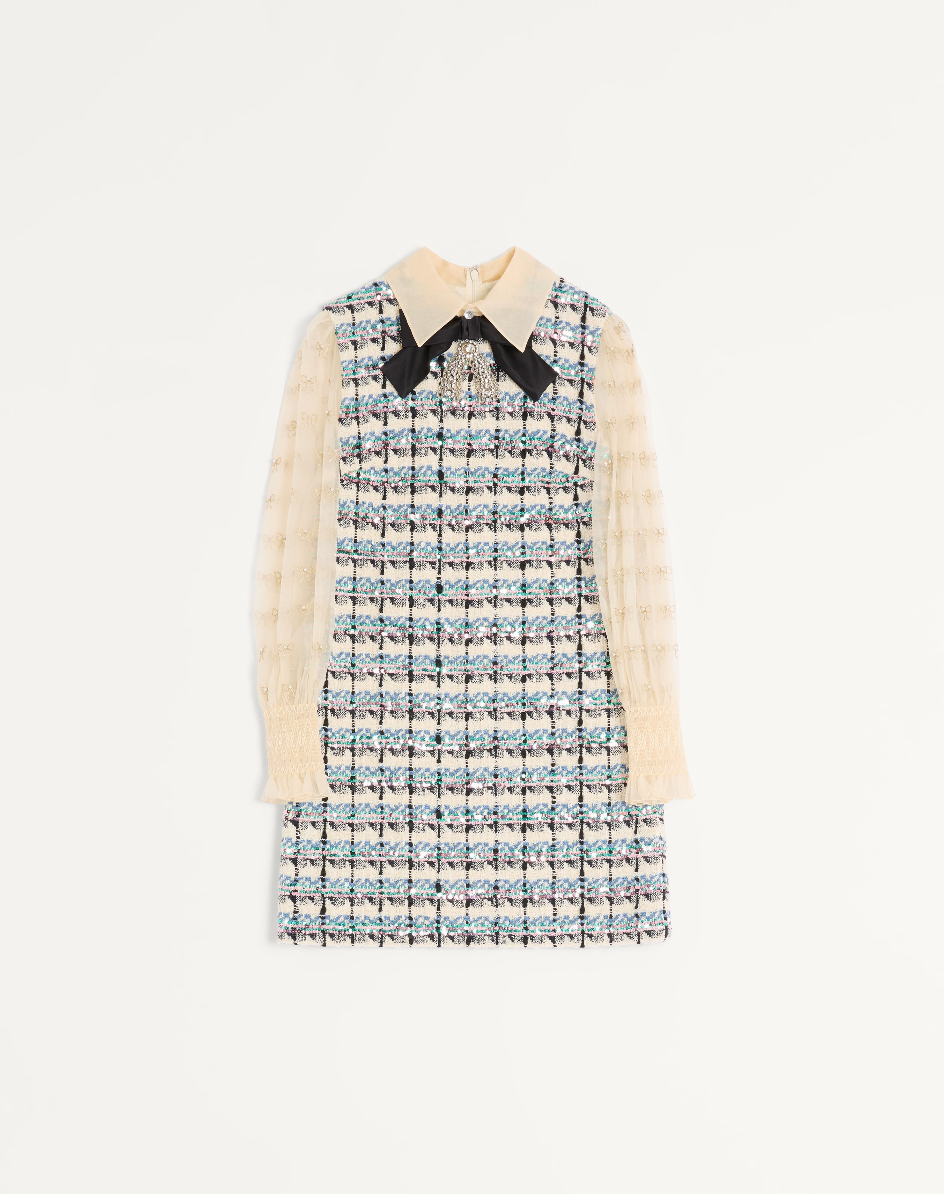 TWEED PAILLETTES EMBROIDERED SHORT DRESS - 1