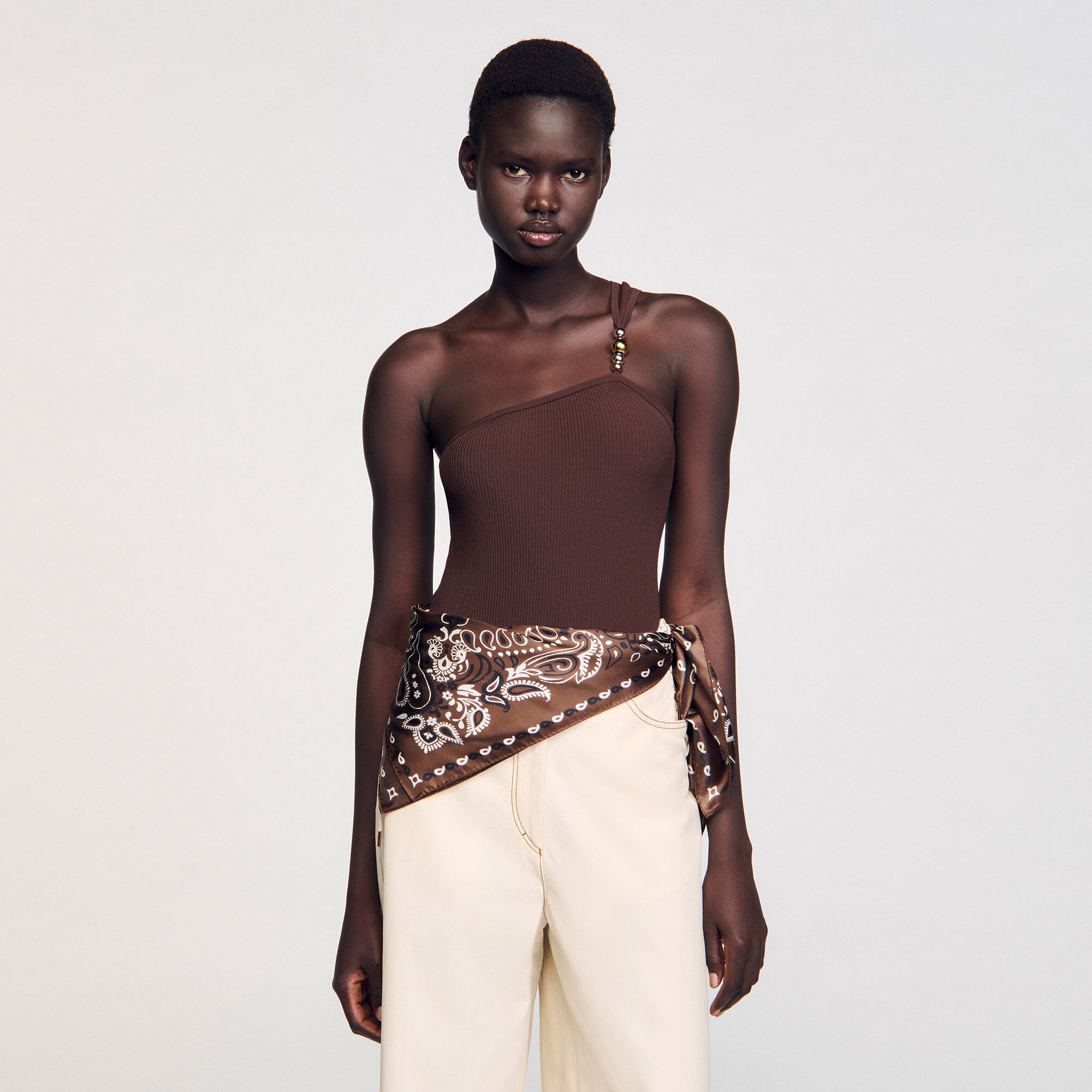 ASYMMETRIC LEOTARD WITH BEAD DETAIL - 4