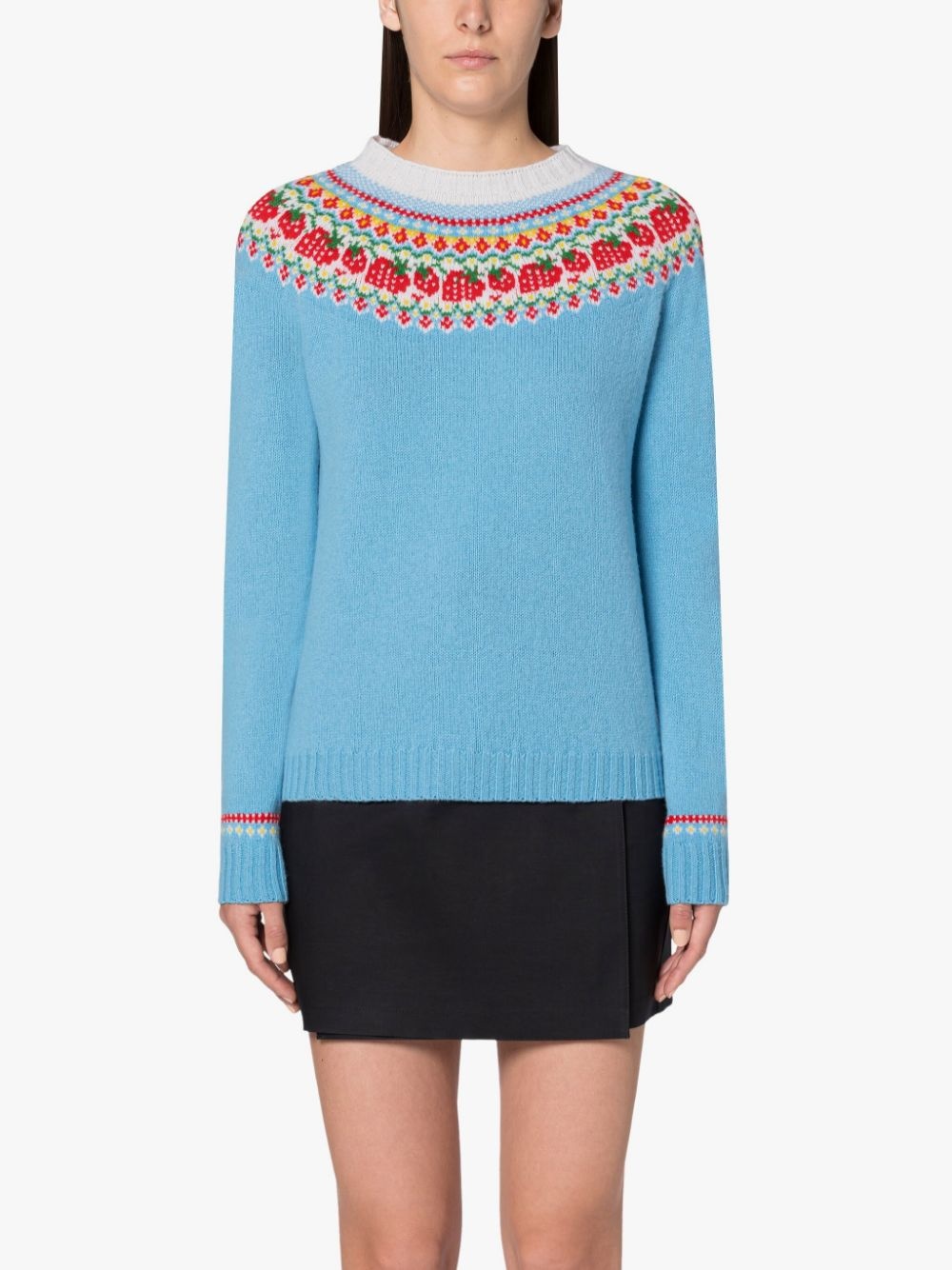 KELSI BLUE WOOL FAIR ISLE CREWNEK SWEATER - 3