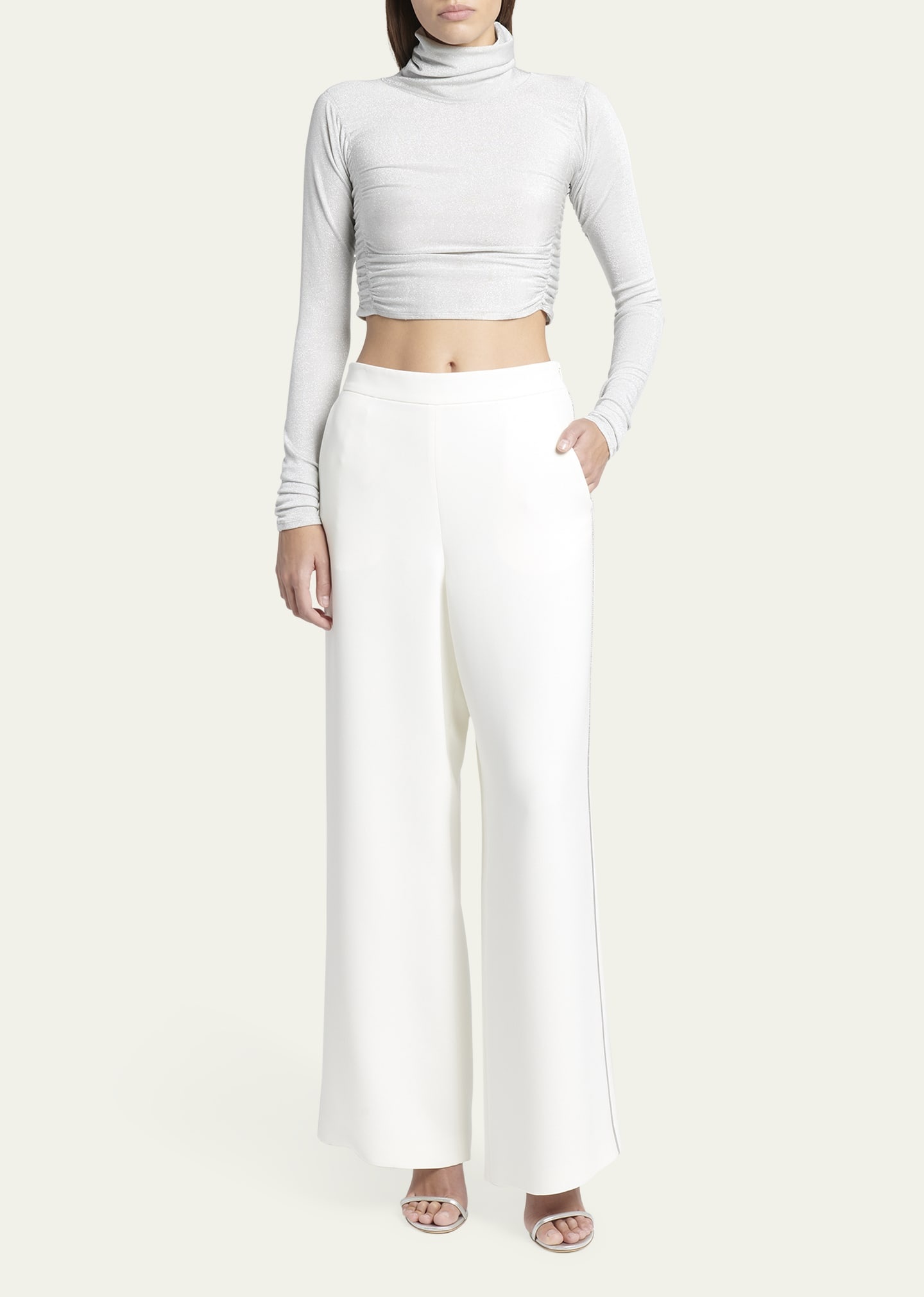 Side Piping Wide-Leg Silk Trousers - 2