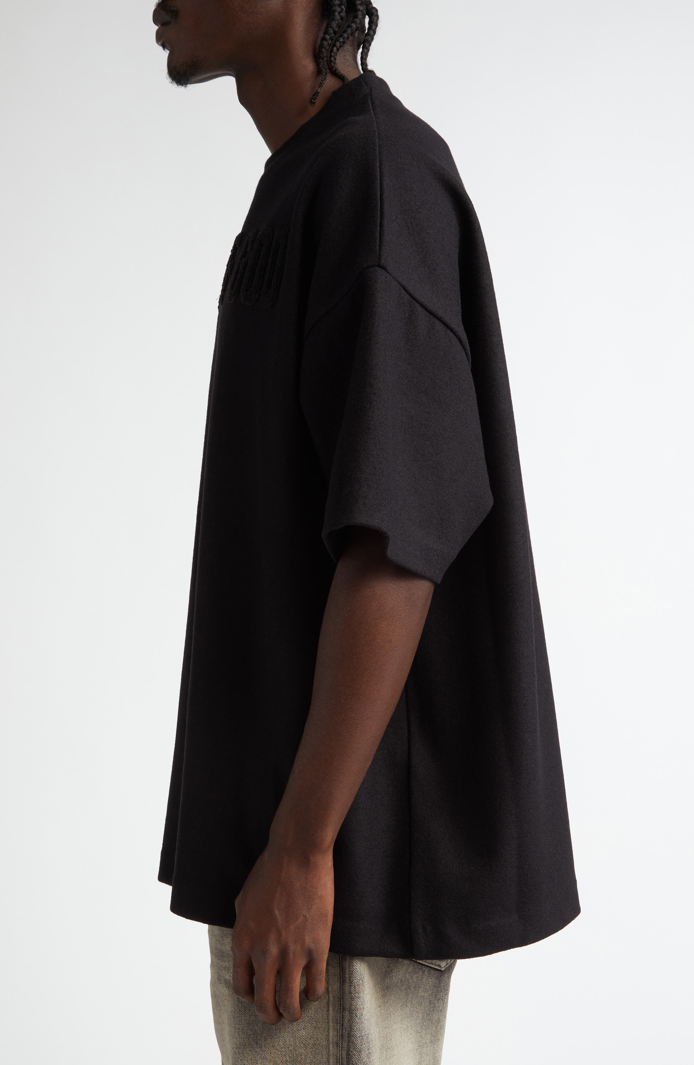 Fear of God Logo Patch Short Sleeve Merino Wool T-Shirt in Black at Nordstrom - 3