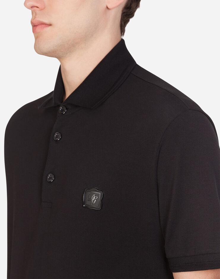 Piqué cotton polo shirt with patch - 4