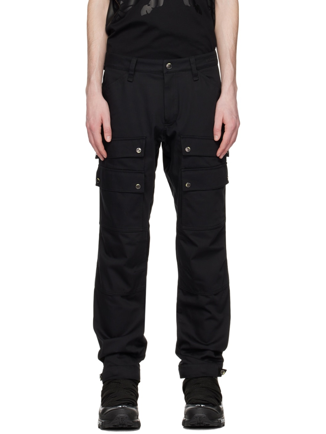 Black Embroidered Cargo Pants - 1