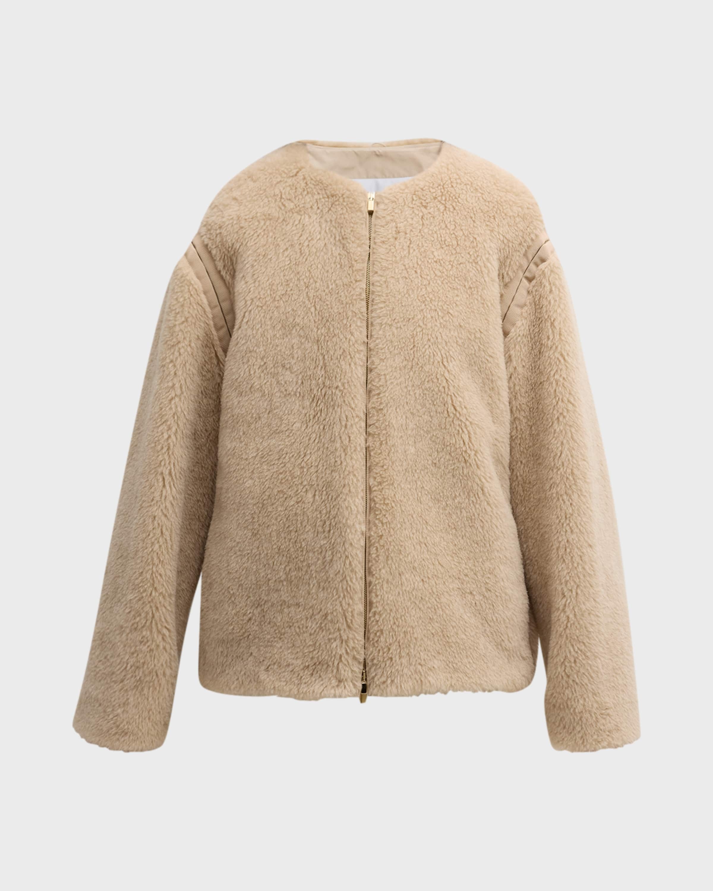 Collarless Zip Teddy Jacket - 1