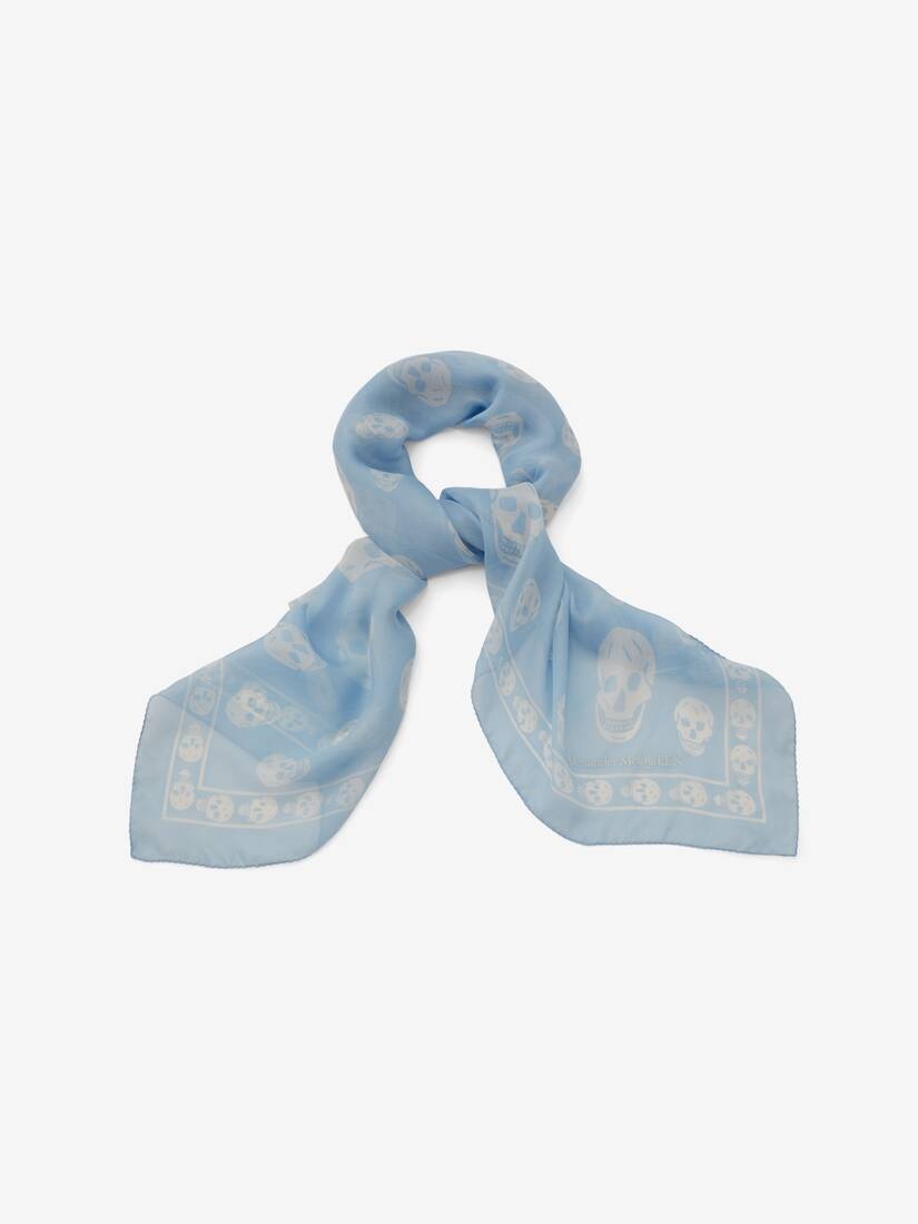 Classic Silk Chiffon Skull Scarf in Sky Blue - 2
