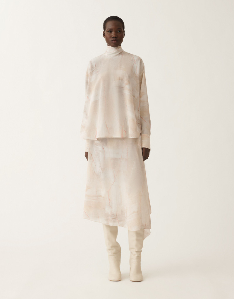 Printed crepe de chine top, butter 3