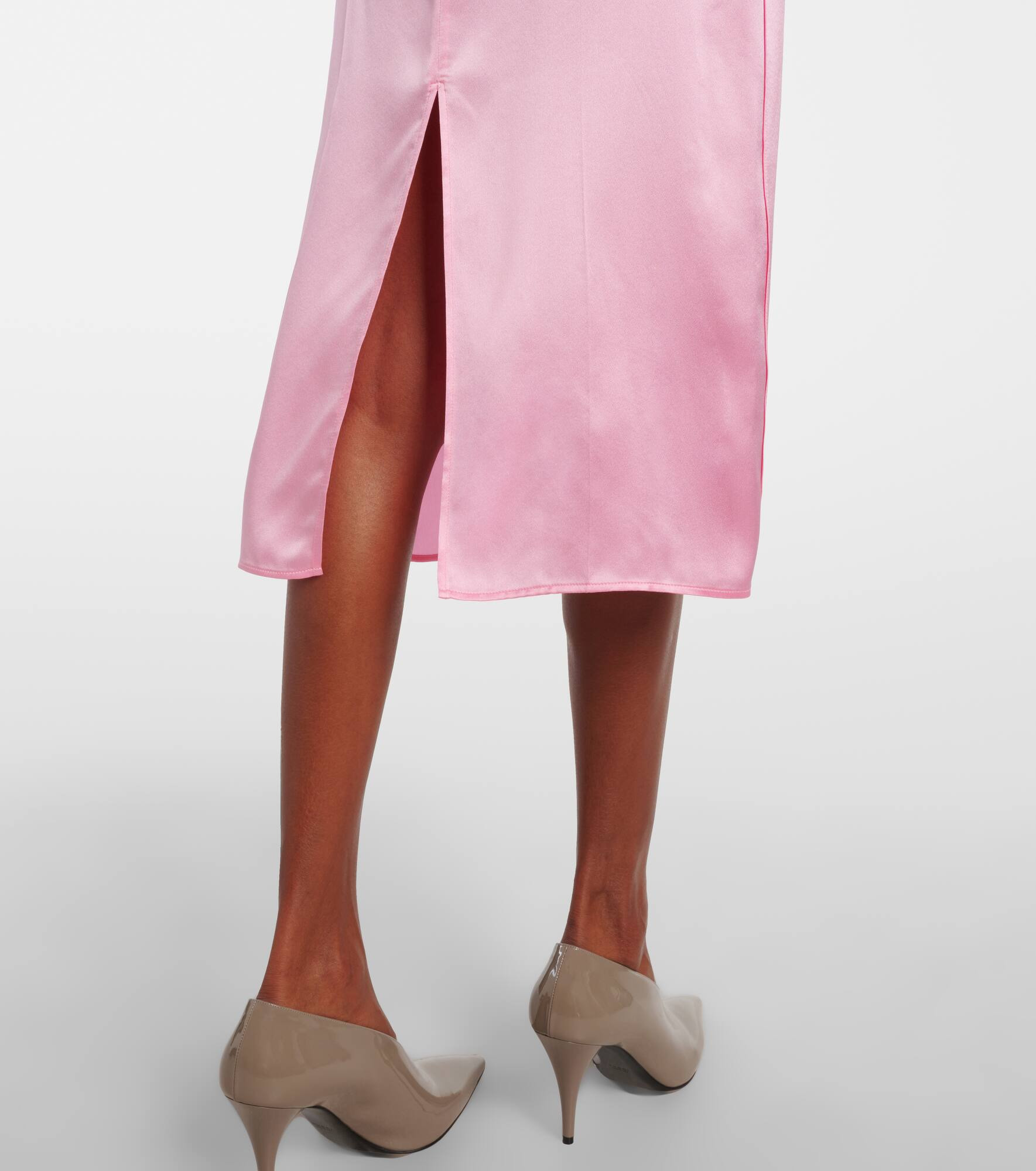 Belted lace-trimmed silk satin midi dress - 6