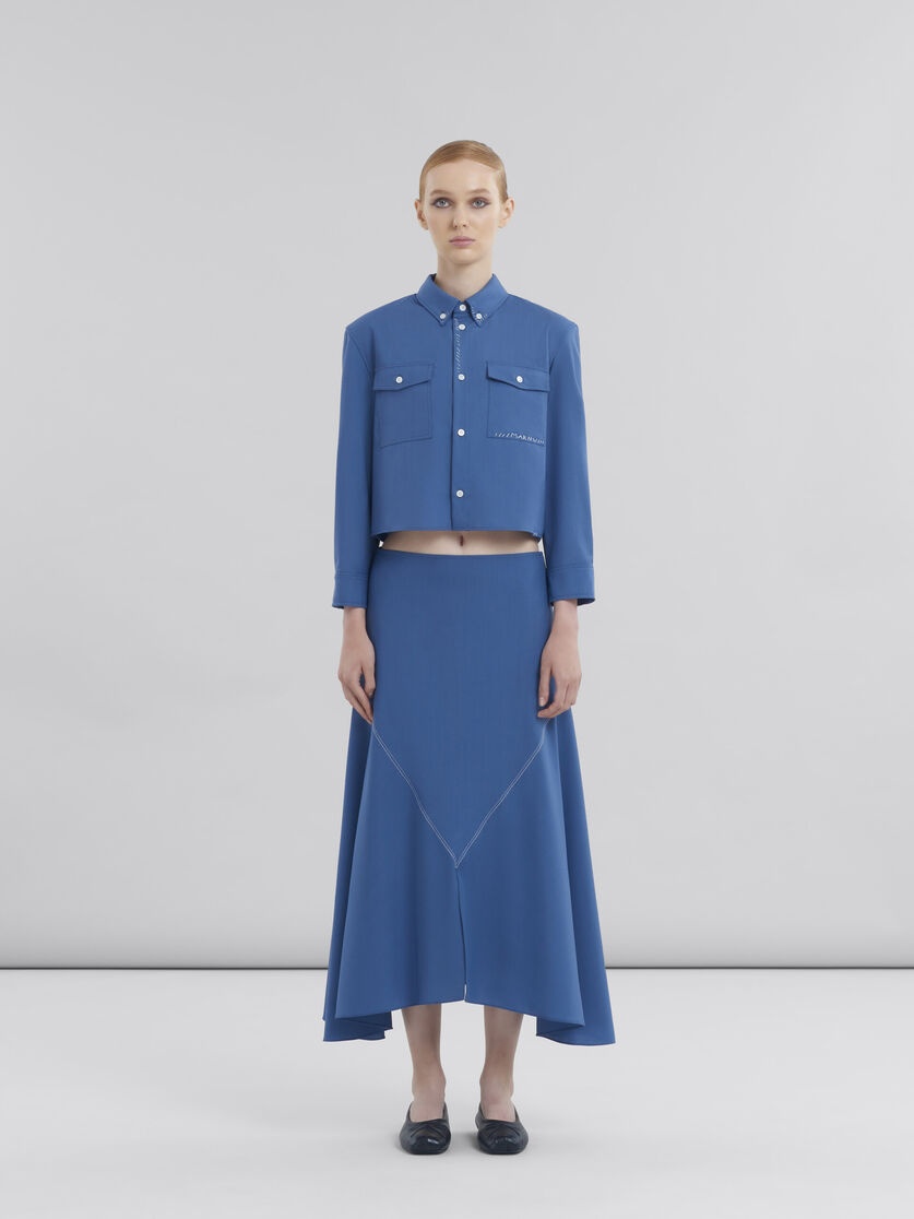 BLUE TROPICAL WOOL CROPPED SHIRT WITH MARNI MENDING - 2
