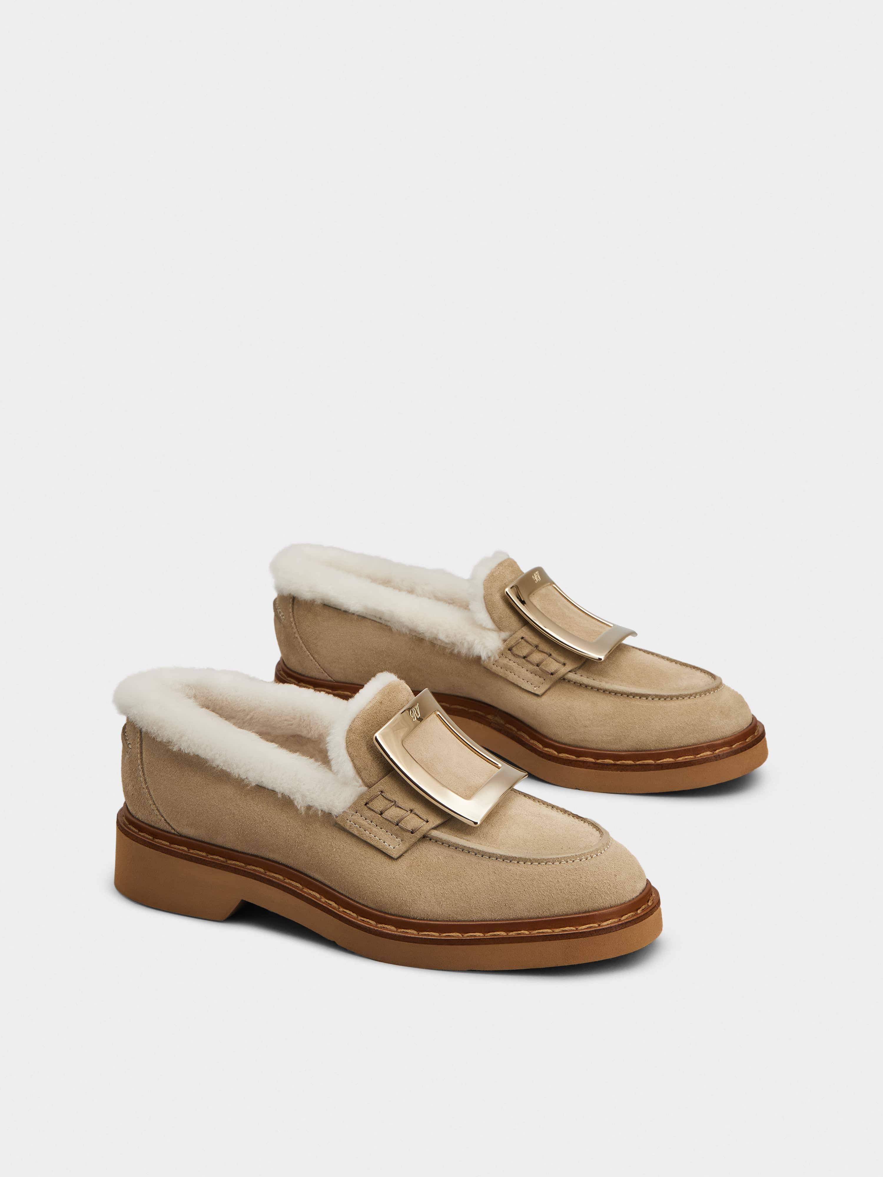 Viv' Rangers Metal Buckle Fur Loafers in Suede - 2